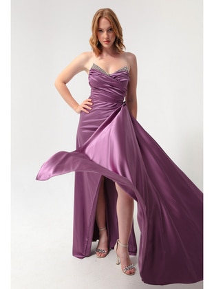 Lavender - Half Lined - Double-Breasted - Evening Dresses - LAFABA