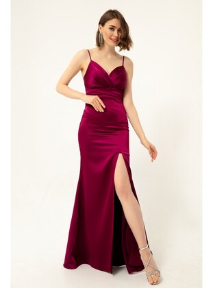 Maroon - Fully Lined - Double-Breasted - Evening Dresses - LAFABA
