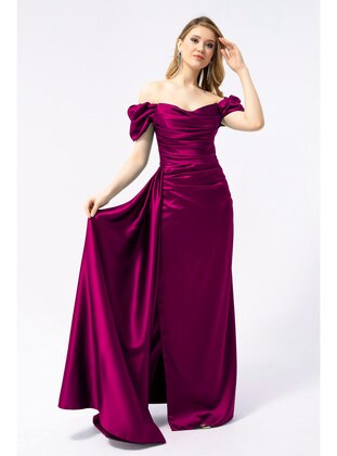 Maroon - Fully Lined - Boat neck - Evening Dresses - LAFABA