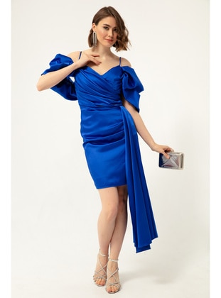 Saxe Blue - Fully Lined - Double-Breasted - Evening Dresses - LAFABA