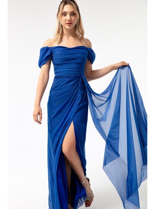Saxe Blue - Boat neck - Fully Lined - Silvery - Evening Dresses - LAFABA