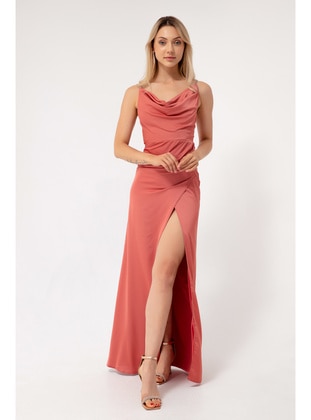 Salmon - Fully Lined - Evening Dresses - LAFABA