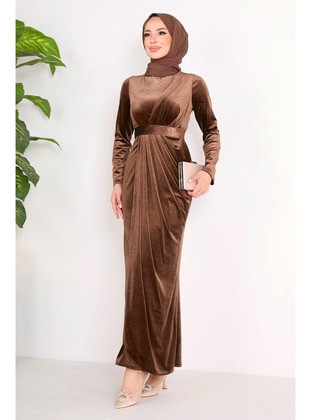 Brown - Modest Evening Dress - Tofisa