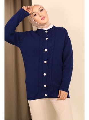 Navy Blue - Knit Cardigan - İmaj Butik
