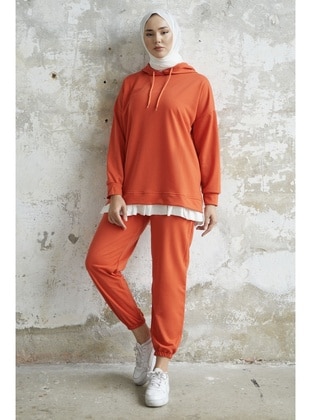 Orange - Hooded collar - Suit - InStyle