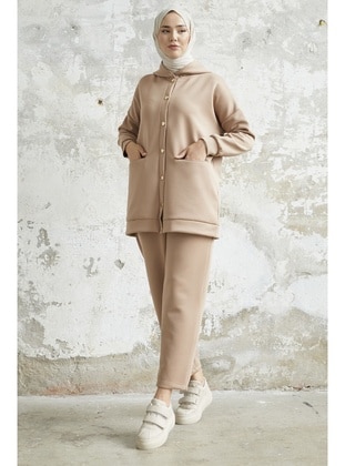 Beige - Hooded collar - Suit - InStyle