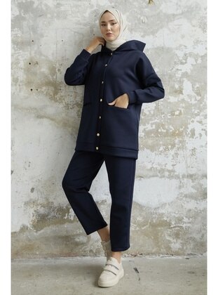 Navy Blue - Hooded collar - Suit - InStyle