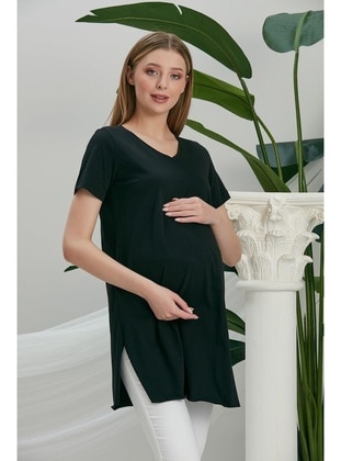 Black - Maternity Tunic / T-Shirt - IŞŞIL