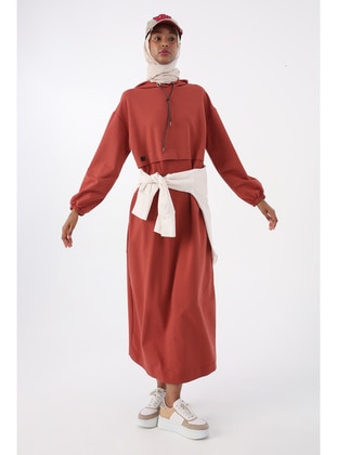 Brick Red - Unlined - Hooded collar - Modest Dress - ALLDAY