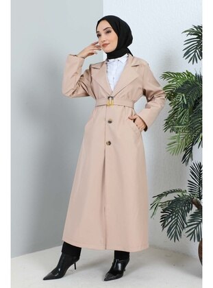 Beige - Fully Lined - Plus Size Trench coat - İmaj Butik