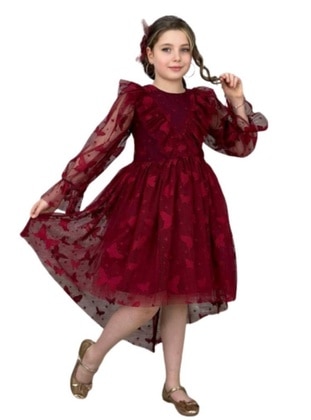 Burgundy - Girls` Dress - Riccotarz