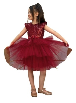 أحمر برغندي - فستان سهرة للبنات - Riccotarz