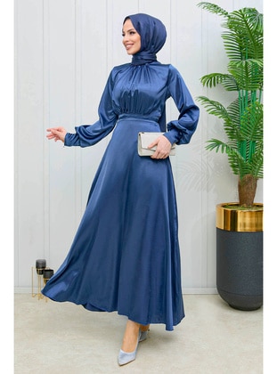 Navy Blue - Modest Evening Dress - Tofisa