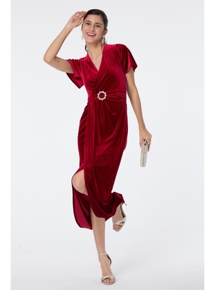 Red - Modest Evening Dress - Tofisa