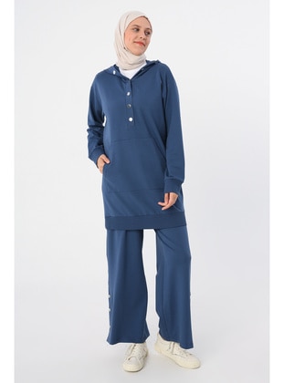 Blue - Hooded collar - Tracksuit Set - ALLDAY