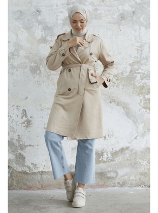 Beige - Double-Breasted - Trench Coat - InStyle