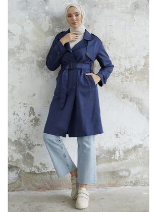 Navy Blue - Double-Breasted - Trench Coat - InStyle