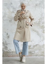 Beige - Double-Breasted - Trench Coat