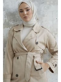 Beige - Double-Breasted - Trench Coat