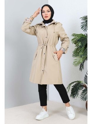 Stone Color - Fully Lined - Plus Size Trench coat - İmaj Butik