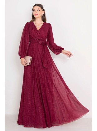 Burgundy - Modest Evening Dress - Tofisa