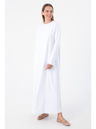 Beyaz Uzun Kollu İçlik Elbise