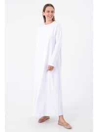 White - Unlined - Crew neck - Modest Dress