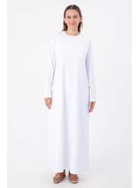 White - Unlined - Crew neck - Modest Dress