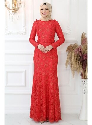 Red - Modest Evening Dress - Amine Hüma