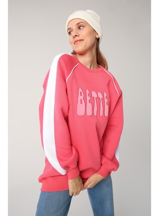 Dark Pink Embroidered Hooded Sweatshirt With Contrast Garnish