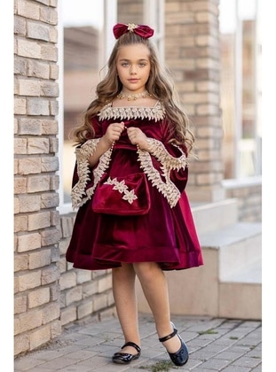 Burgundy - Girls` Evening Dress - Riccotarz