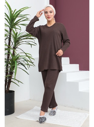 Brown - Plus Size Pyjamas - Maymara