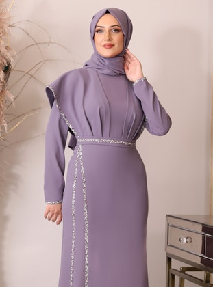 Lilac - Fully Lined - Crew neck - Modest Evening Dress - Piennar