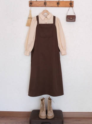 Brown - Skirt Overalls - Ceylan Otantik