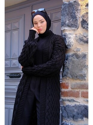 Black - Knit Cardigan - Hafsa Mina