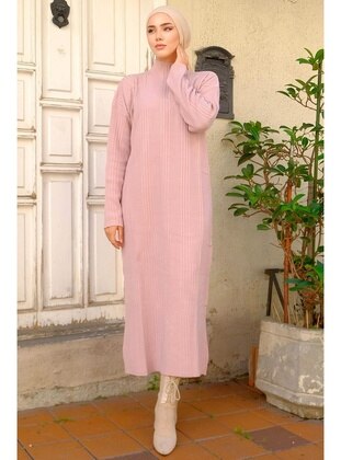 Powder Pink - Knit Dresses - Hafsa Mina