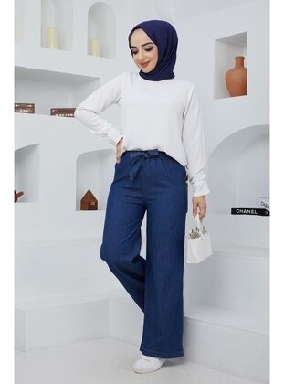 Hafsa Mina Dark Navy Blue Denim Trousers