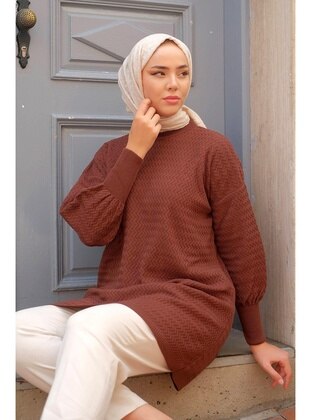 Brown - Knit Tunics - Hafsa Mina