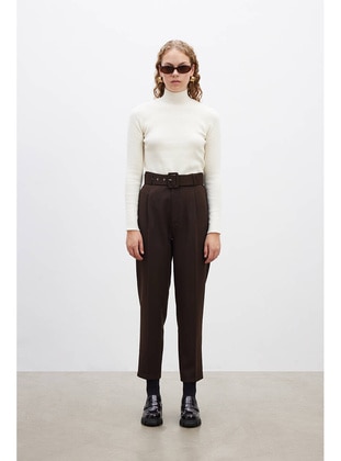 Zara Deri Kemer Detaylı Taba Pantolon • Pastell Butik