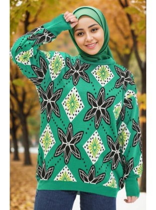 Green - Black - Knit Sweaters - Layda Moda