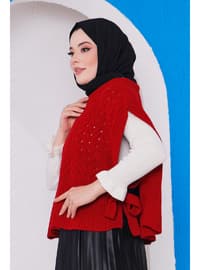 Red Women's Modest Crew-Neck Side Ties Hijab Sweater Sweater