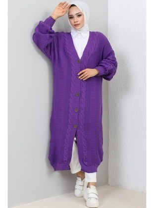 Purple - Knit Cardigan - Benguen