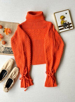 Orange - Unlined - Knit Sweaters - Ceylan Otantik