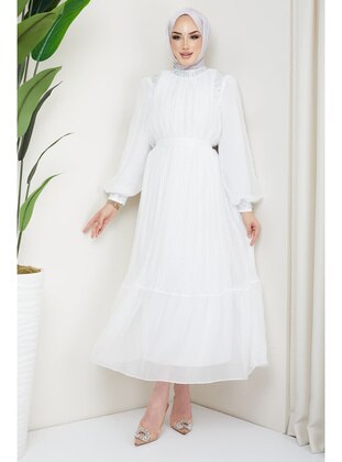White - Fully Lined - Modest Evening Dress - İmaj Butik