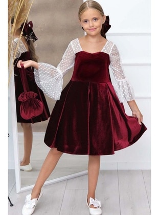 Burgundy - Girls` Dress - Riccotarz