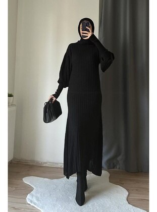 Black - 350gr - Modest Dress - Burcu Fashion