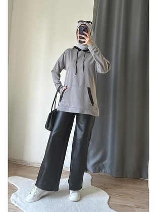 Grey - 300gr - Sweat-shirt - Burcu Fashion