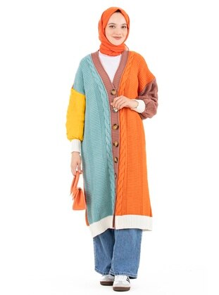 Orange - Knit Cardigan - Sevitli