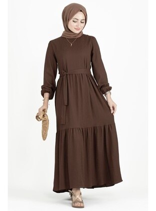 Brown - Modest Dress - Sevitli