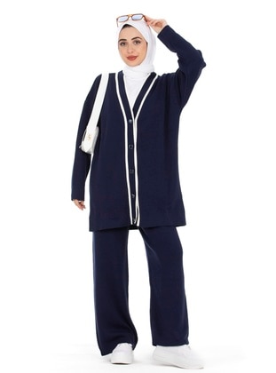 Navy Blue - Knit Cardigan - Sevitli
